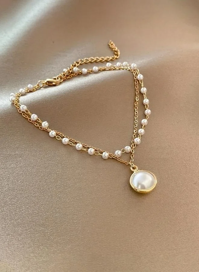 Take Two Women Gold Faux Pearl Anklet